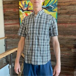 Black Brown 1826 Men's Checkered Short-Sleeve Button-Down Shirt